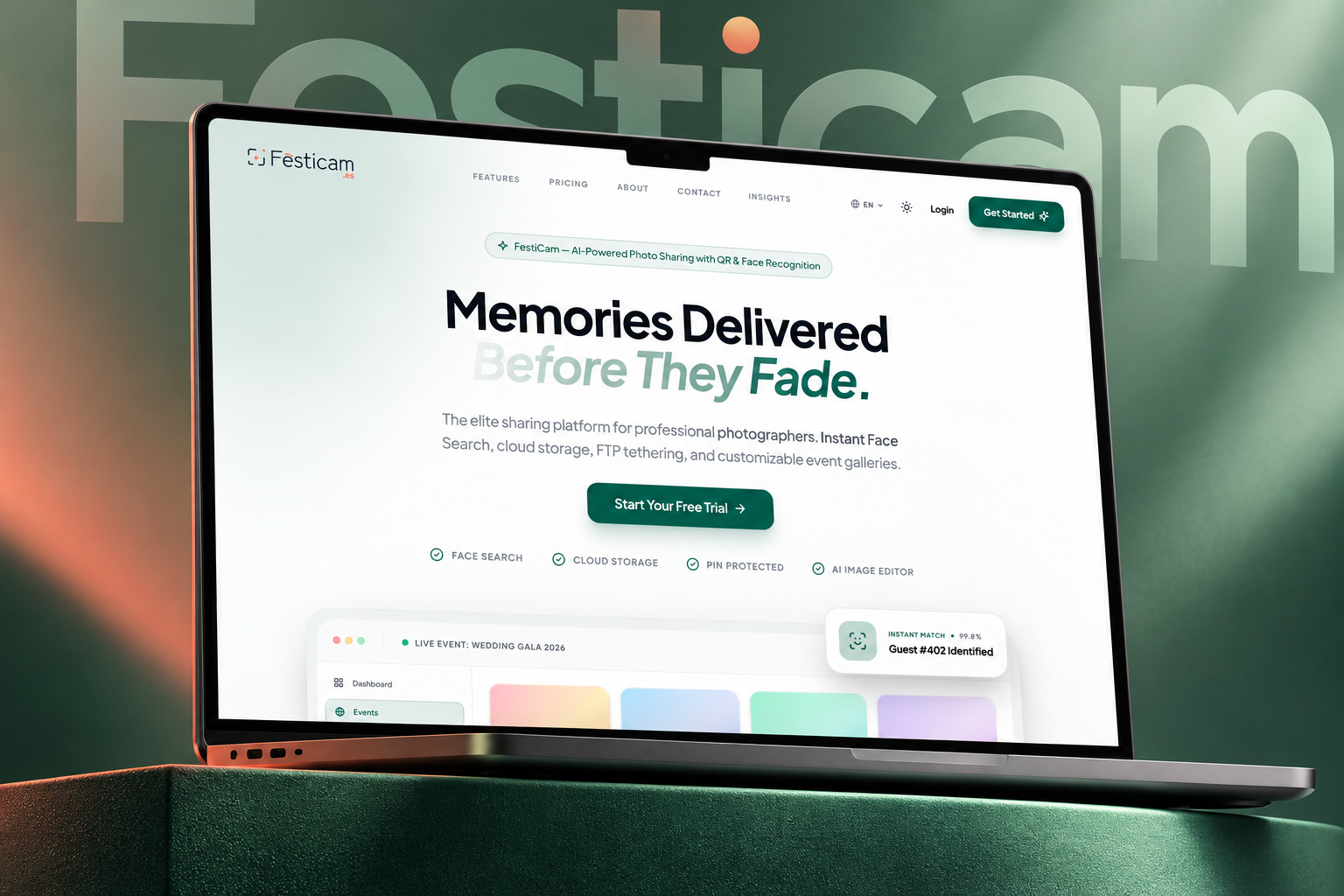 Festicam laptop in emerald studio