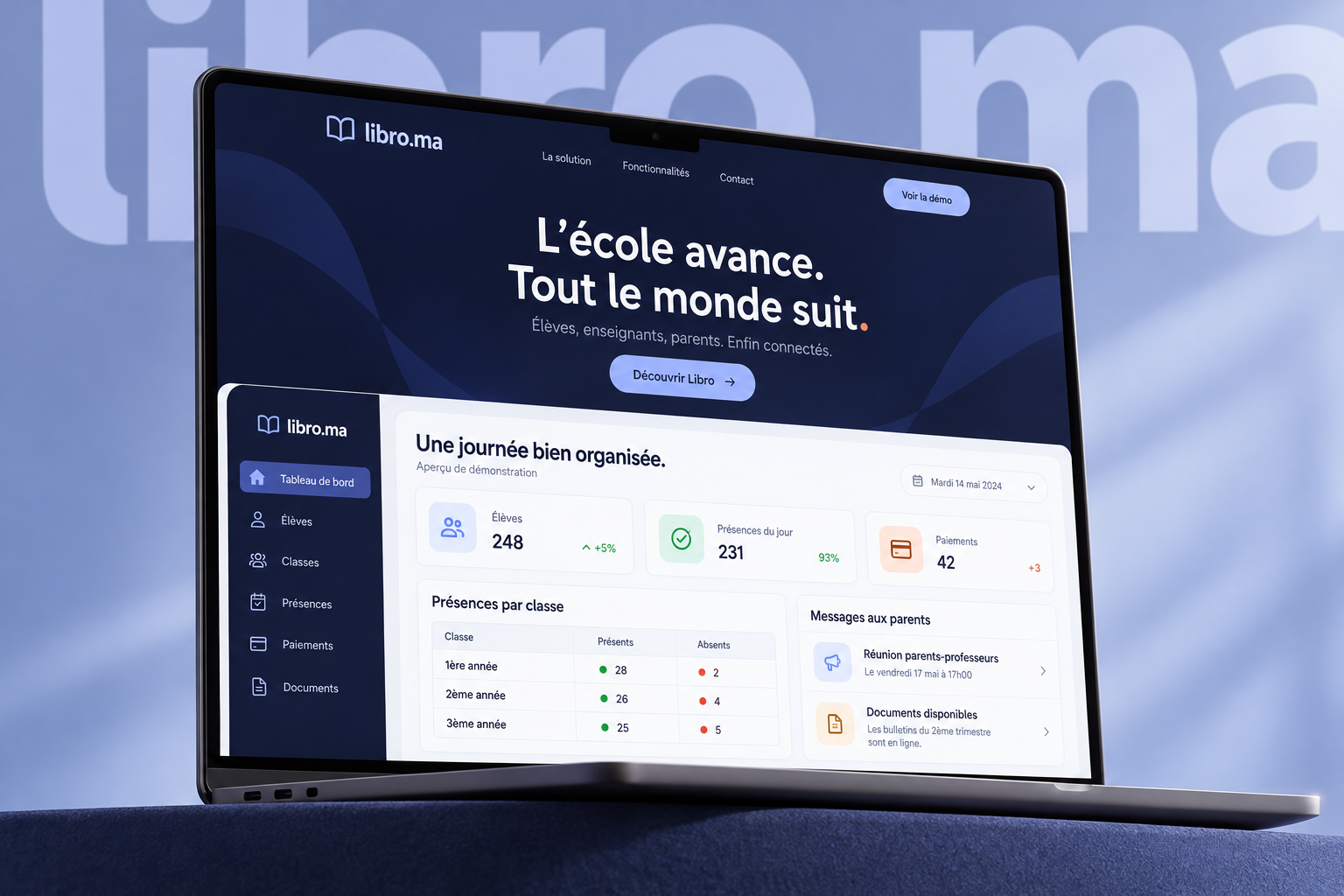 Libro.ma School Dashboard on Graphite Laptop